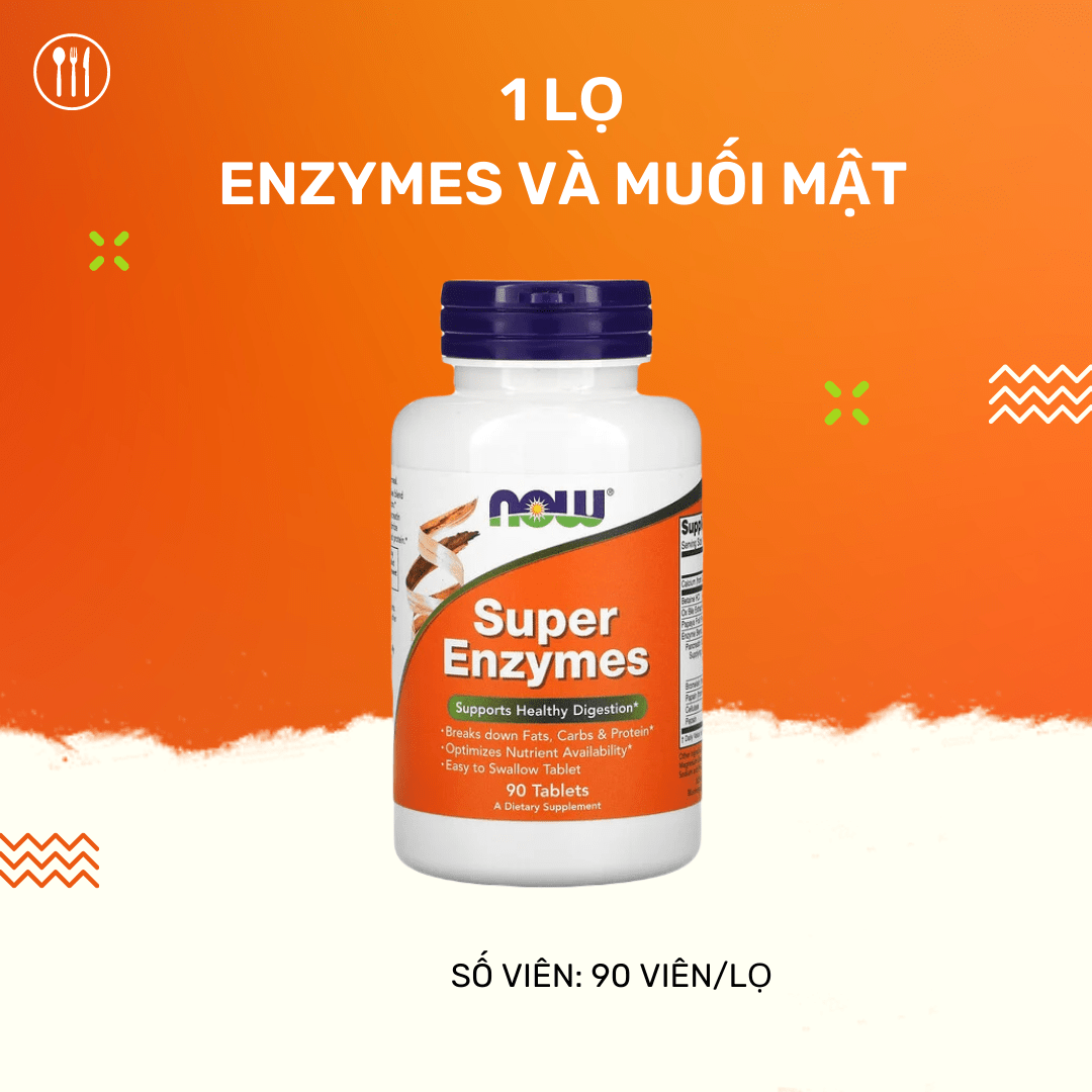 Muối mật và enzyme tiêu hoá chất béo, tinh bột, xơ và đạm – 90 viên – Now