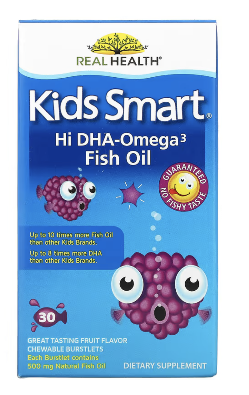 Bioglan, Trẻ em thông minh, Dầu cá Hi DHA-Omega 3, Hương vị trái cây-30 viên nén nhai được