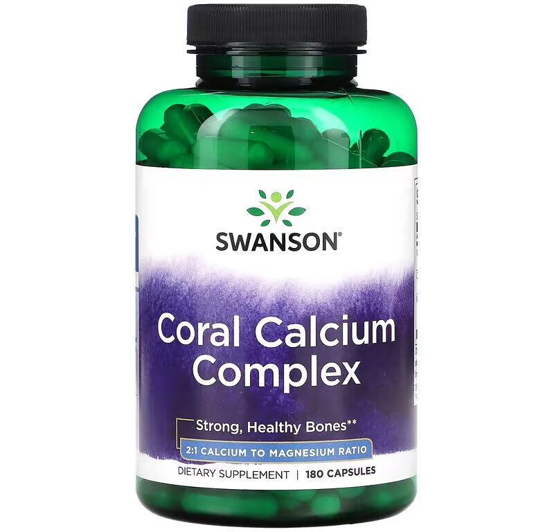 [chay] Calcium san hô có thành phần Magie và D3, Swanson, 180 Viên nhộng