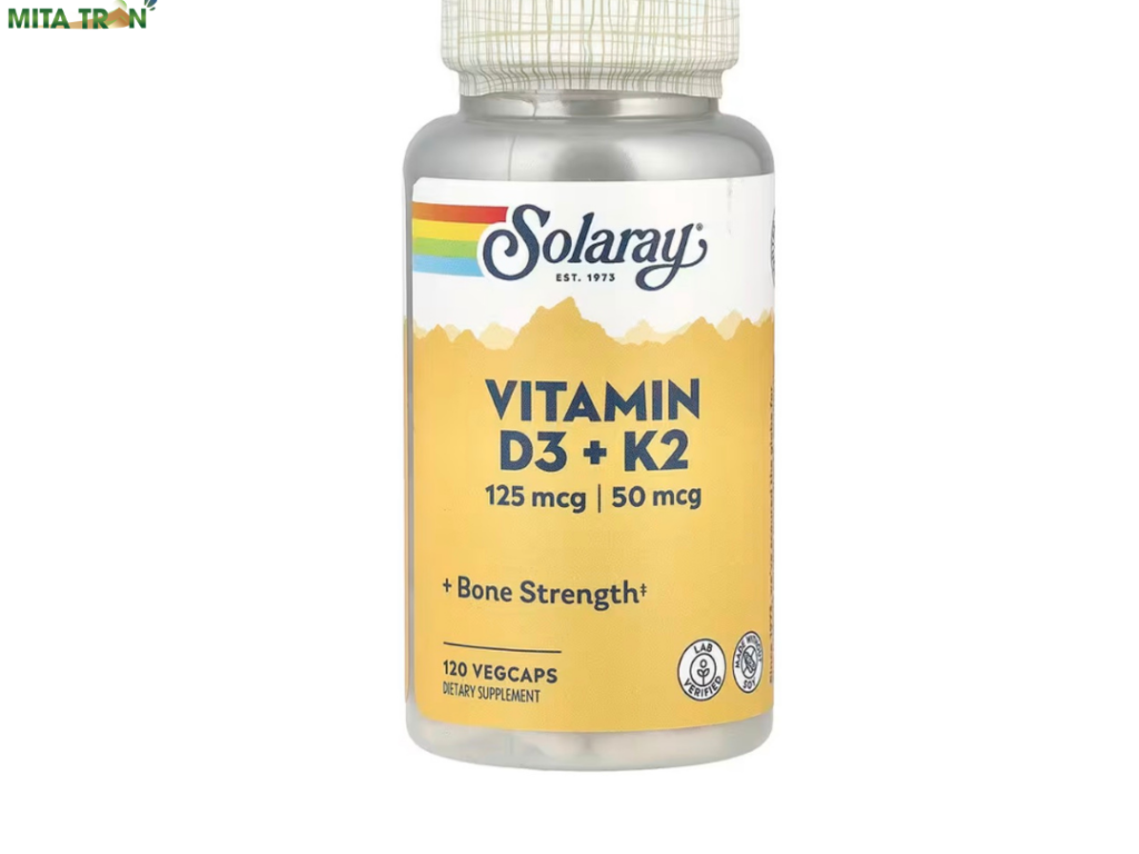 Vitamin D3 + K2, 120 viên nhộng thuần chay, Solaray