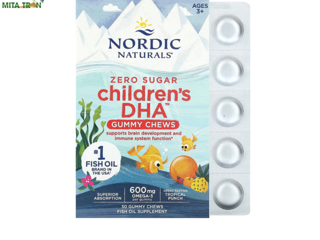 Kẹo DHA, phát triển trí não cho trẻ từ 3 tuổi, 600 mg, 30 viên, Nordic Naturals
